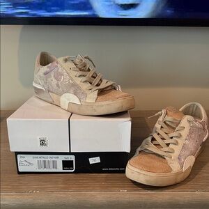 Dolcevita Dune Metallic Calf Hair Women's Sneakers - Tan and Cream Sz 9
